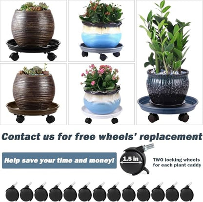 Planterhoma 4 Packs Heavy-Duty Plastic Plant Caddy with Wheels - 11.8" Rolling Plant Stand - Strong Load Bearing - 360 Rotated Wheels - Indoor/Outdoor Use - color: White
