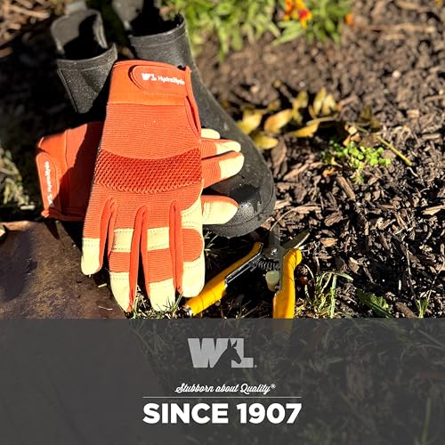 Wells Lamont Women's HydraHyde Leather Hybrid Gloves - color: Green & Orange, size: Large, style: 2-pack