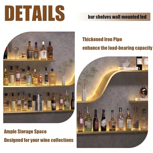 47in Wall Mounted Wine Rack with LED Lights (Gold,120cm) - color: Gold, size: 47in