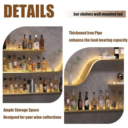 47in Wall Mounted Wine Rack with LED Lights (Gold,120cm) - color: Gold, size: 47in