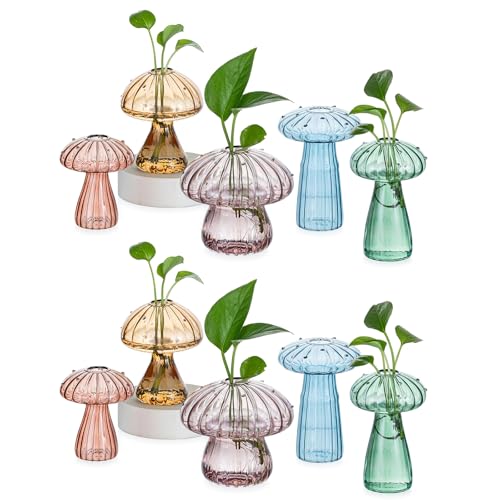 Hewory Plant Propagation Stations: 10PCS Colored Mushroom Vase for Flower | Propagation Vases, Mushroom Decor, Gifts for Plant Lovers, Mother, Glass Planter for Windowsill, Buddy, Terrarium Kit, Jars - color: Multi-color, size: 10