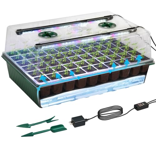 TONYFUL Seed Starter Tray with Grow Light, 60-Cell Seed Starter Kit with 4.07” Humidity Dome, Indoor Seedling Starter Tray, Seed Starting Tray for Plant Germination, Seeds Growing