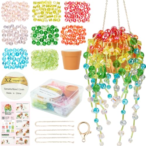 Beaded Plant Kit, Real Crystal Suncatcher Craft Kit with Tutorials - color: colorful