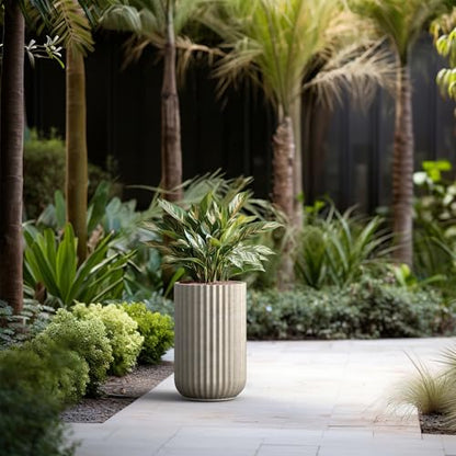 Kante Accent Round Column Weathered Concrete Planter 17.7" Tall, Outdoor - color: Weathered Concrete, size: 11"w x 17.7" h