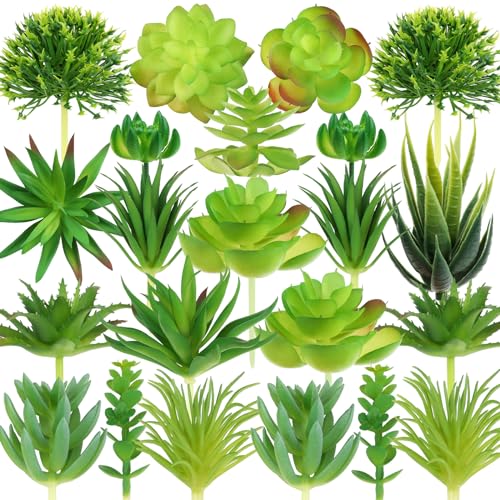 QUOZUO 22pcs Artificial Succulents Realistic Mini Succulent Plants, Green Succulents Small Plants for DIY Crafting Garden Home Arrangement Office Decorations (Unpotted)
