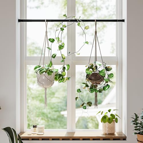 Bamworld Window Plant Hanger Indoor Adjustable Hanging Planters - color: Black