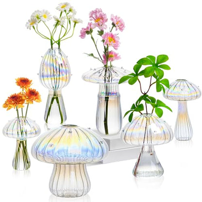 Mushroom Vase, Set of 6 Clear Glass Propagation Stations Vases - color: Clear