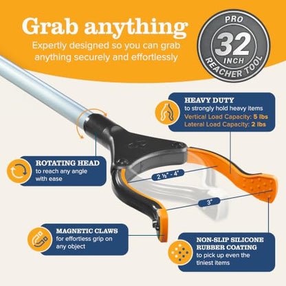 EZPIK Pro 32" Foldable Grabber Reacher Tool for Seniors - Grabbers for Elderly Reaching Tool Heavy Duty Pickup Trash Picker Upper Equipment - Claw Grabber Stick for Reaching Aids, Weed Gripper - size: 32" (Pack of 1) - Silver