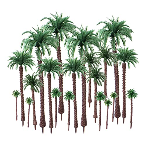 Palm Tree Model Trees, Miniature Palm Trees Fake Plastic Trees for Cake Decoration, Diorama, Fairy Garden, Train Scenery & Beach Landscape DIY(20PCS，2.1" - 7.4")