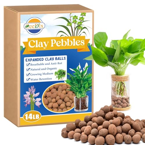 14 LBS Expanded Clay Pebbles for Plants 4mm-16mm Clay Balls Organic Hydroton Leca Balls for Indoor Plants Hydroponic Gardening Orchids Drainage Decoration Aquaponics Succulents - size: 14LB