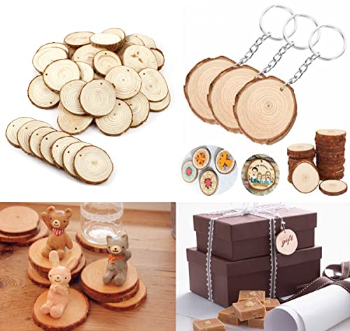 50pcs Wood Slices, BetterJonny 1.6-2 inch Undrilled Wooden Circles Predrilled with Hole Natural Wood Ornaments with 10 Meters Jute Rope for Arts DIY Craft - size: 50 Pcs (1.6-2 inch)