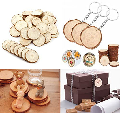 50pcs Wood Slices, BetterJonny 1.6-2 inch Undrilled Wooden Circles Predrilled with Hole Natural Wood Ornaments with 10 Meters Jute Rope for Arts DIY Craft - size: 50 Pcs (1.6-2 inch)