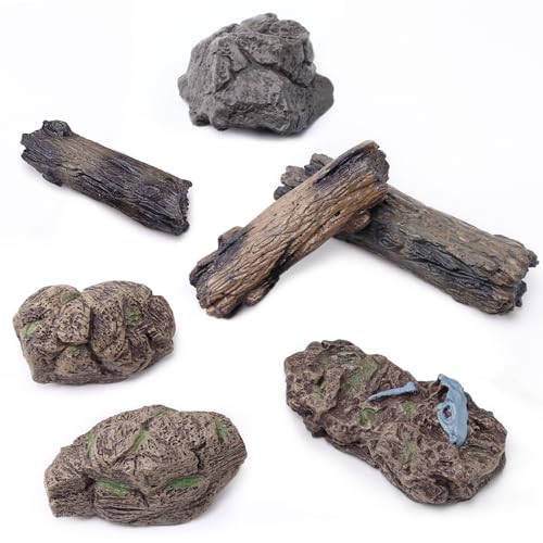 Morofme 7pcs Diorama Rocks Plastic Tree Stump Mini Rockery Stone Micro-Landscape Stone Figurines Diorama Stumps Ornaments Artificial Miniature Rocks for Projects Sand Table Landscape Train Garden - color: Rocks Tree Stump