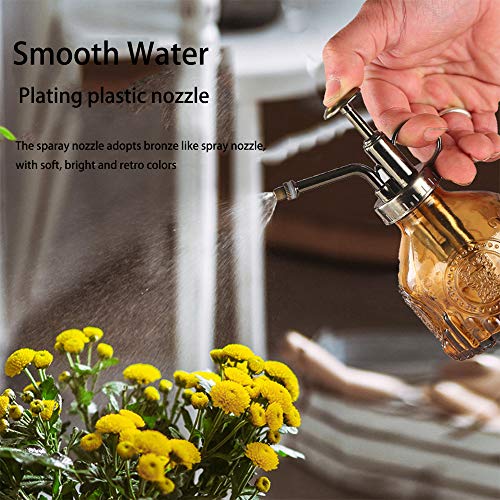 Plant Mister Glass Spray Bottle Small Plant Watering Can 6.4" Tall Retro Indoor Watering Can Bronze Plastic Top Pump for Garden Indoor Plant Sprayer (Brown) - color: Brown