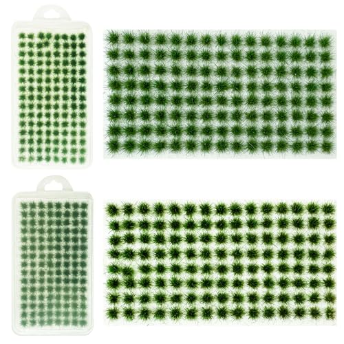 Woohome 208 PCS Static Grass Tuft Green Terrain Kit - Scenery Miniature Shrubs Bushes for Train Landscape Railway Artificial Grass Modeling - color: Green