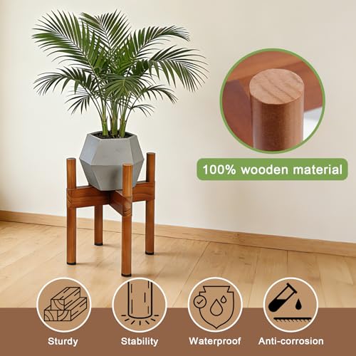 Vigordream Plant Stand Indoor, 2 Height Displays Wood Plant Holder | Mid Century Modern Tall Planter Stands, Corner Single Flower Stand for Balcony, Living Room, Garden Patio Fit 5-8 Inch Pots - size: 8 Inch