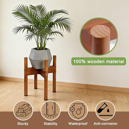 Vigordream Plant Stand Indoor, 2 Height Displays Wood Plant Holder | Mid Century Modern Tall Planter Stands, Corner Single Flower Stand for Balcony, Living Room, Garden Patio Fit 5-8 Inch Pots - size: 8 Inch