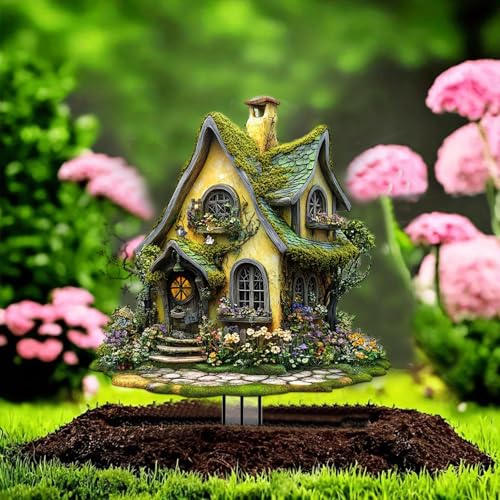 House Garden Stakes Decor Yard Acrylic - 2D Spring Garden Acrylic Sign Decoration, Yard Art, Gift for Nature Lovers, for Indoor & Outdoor Flower Pots, Yard, Mini Gardens & Lawn (5.9”x5.9”) Y33
