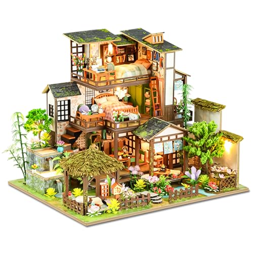 Spilay DIY Miniature House Kit for Adults, Miniature Dollhouse Building Kit - color: Bamboo Spring Courtyard