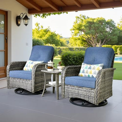 6 Piece Patio Swivel Rocker Chairs Set with Side Table, Denim Blue - color: Denim Blue, size: 3 Pcs Patio Set