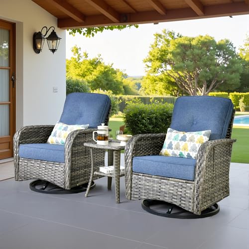 6 Piece Patio Swivel Rocker Chairs Set with Side Table, Denim Blue - color: Denim Blue, size: 3 Pcs Patio Set