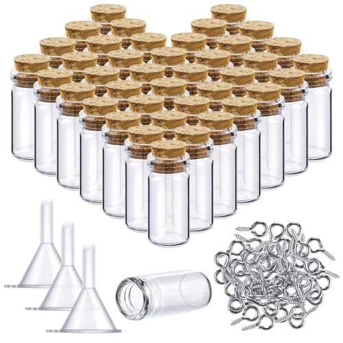 Yungyan 50 Pcs Mini Glass Bottles with Corks, Eye Screws, Funnels, 1ml - size: 1ml