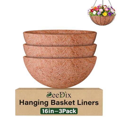 ZeeDix 16 Inch Coco Liners for Planters, 3 Pack Hanging Basket Liners - size: 16inch