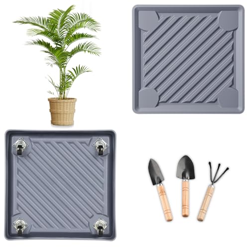 11" SquarePlant Caddy Beige with Hidden Wheels & Garden Tools Set | 1-Pack 230 LBS Heavy Duty Plant Caddy with 360° Silent Wheels for Large Planters & Heavy Items Indoors/Outdoors - size: 11 Inch - Grey (1 Pcs)