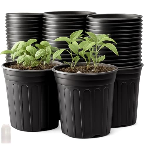 50 Pack 1 Gallon Flexible Plant Nursery Pots for Plants with Drainage Holes | Flexible, lightweight plastic construction; compact growing space for seedlings, herbs, succulents, and young flowers - size: 1 Gallon
