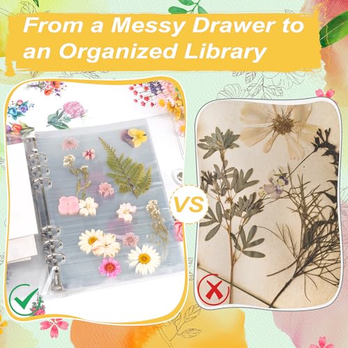Alvian A4 Dried Flower Pressing Scrapbook Kit - 50pcs Floral Stickers & Transparent Pages for Pressed Flower Storage, Organizing, Resin Art & Scrapbooking - Ideal Gift for Gardeners, Plant Lovers