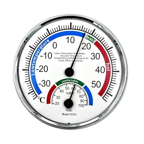 TH101 5" Indoor Outdoor Hygrometer/Thermometer | Humidity Gauge Indicator, Temperature Humidity Monitor, For Home, Office, Garden, Patio, Warehouse
