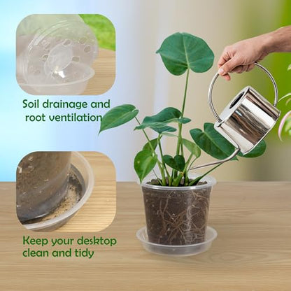 30 Pack 5/6/7 Inch Clear Nursery Pots with Drainage and 30 Pack Plant Saucers, Plant Pots for Plants Transparent Potting Containers for Plants Seeding Starter Pot (Clear, 5/6/7 Inch) - size: 5/6/7 Inch