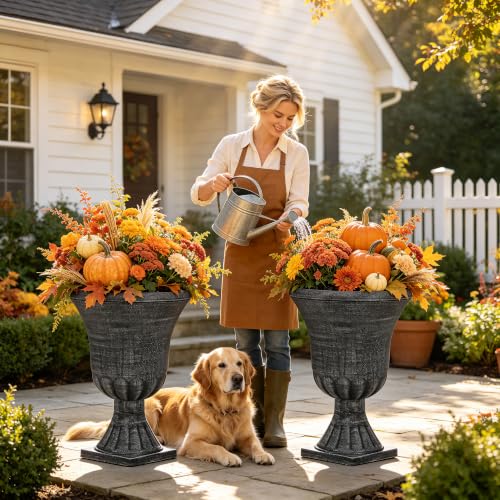 Autodaya 22" Tall Urn Planters for Outdoor Plants Set of 2 Large Flower Pot - color: Washed Black-22"h