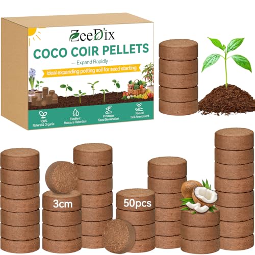 ZeeDix Coco Coir Pellets, 50 Pcs 30mm Seed Starter Soil Pods for Planting - size: 30mm