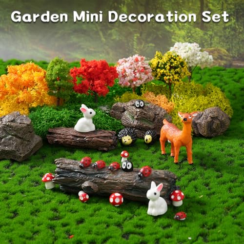 43 Pcs Mini Fairy Garden Accessories Outdoor Kit, Fairy House Accessories Including Resin Animals, Miniature Figurines Micro Landscape Ornaments, Fairy Garden Starter Kit for DIY Dollhouse