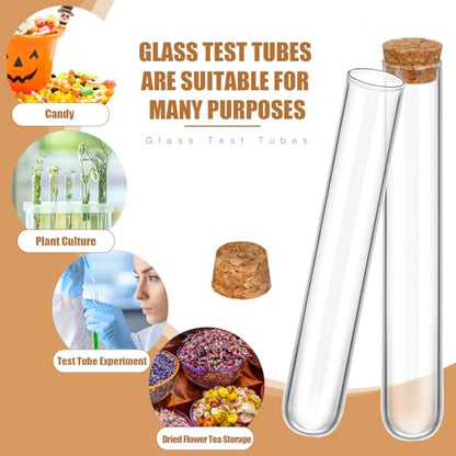 Thyle Glass Test Tubes with Cork Clear Stoppers Round Bottom Lab Test Alcohol Tampons Glass Tubes Container Vials for Plants Scientific Experiments Candy Storage Party Favors (200pcs,20x150mm/35ml) - size: 20x150mm/35ml