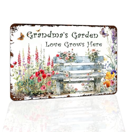 Funny Metal Sign Grandma's Garden Love Grows Here 8 x 12 Inch - color: Garden 3
