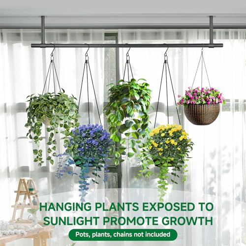 Hanging Planters Rod – Plant Hanger Indoor for Window Ceiling, Hanging Plant Shelf for Wall Planter House Plants, Plant Shelves Metal Holder Bar 47.5In (Pots, plants, chains not included) - size: 47.5In Length-1pc
