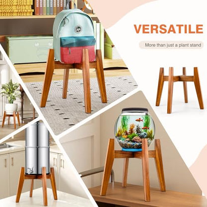 Wooden Plant Stand Indoor, Acacia Wood Mid Century Planter Stand, 9 Inch | Premium acacia wood plant stand holds up to 150 lb. Sturdy mid century design. Pot not included - color: 9" acacia wood