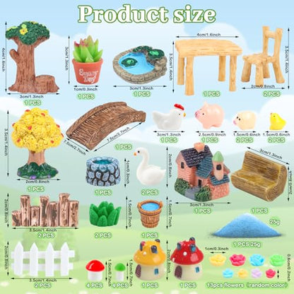 QUOZUO 50 Pcs Fairy Garden Miniatures Accessories Bridge House Landscape Water Well Animal Fence Tree Stone Chair Table Pond Mushroom Lawn Ornament for DIY Craft Mini Garden Scenery Succulent Decor