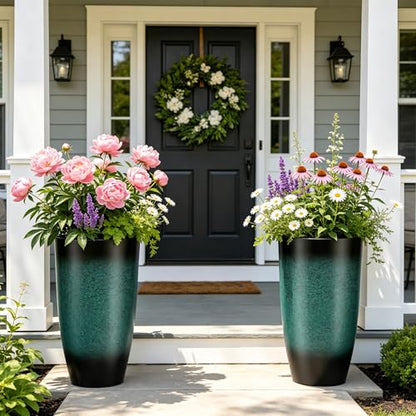 Autodaya 24" Tall Large Outdoor Planters for Plants Set of 2, Faux Ceramic - color: Gradient Turquoise-24"h