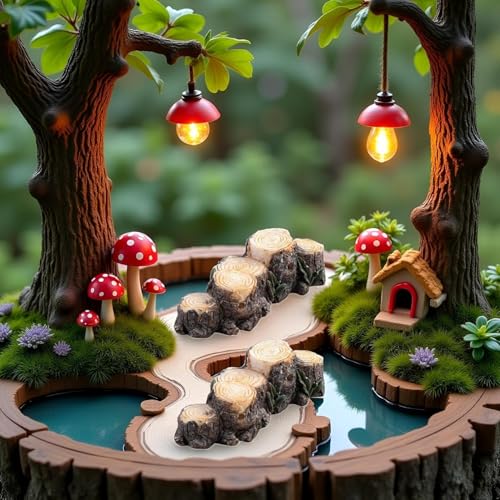 2Pcs Miniature Resin Stump Micro Landscape Fairy Garden Ornament Mini Doll House Outdoor Landscape Decor Outdoor Statues Garden Sculptures Outdoor Décor Miniature Landscape