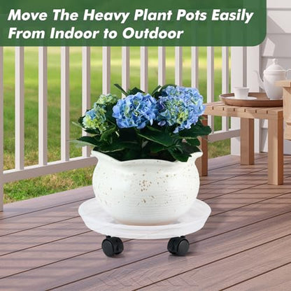 4 Packs Plant Caddy with Wheels 11.8" Plastic Rolling Plant Stands Heavy-duty Plant Dolly with Casters Indoor Outdoor Wheeled Plant Roller Base Large Planter Saucers Plant Mover - color: Clear white