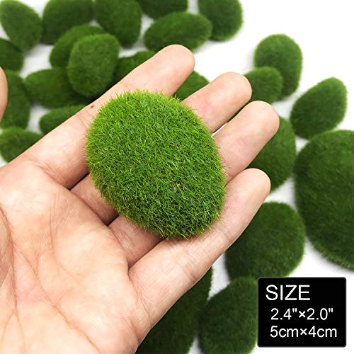Woohome 24 PCS Artificial Moss Rocks Decorative and Artificial Succulent Plants Set, 20 PCS Fake Moss Decor and 4 PCS Green Fake Succulent for Floral Arrangements, Fairy Gardens and Crafting