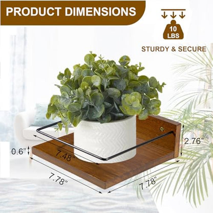 ARTORA Wall Mounted Plant Holder, Wooden Floating Shelves for Flower Pot Wall Hanging Wood Rack Farmhouse Small Decorative Wall Shelf for Bedroom Living Room Bathroom Porch Balcony Decor (2 Pack)