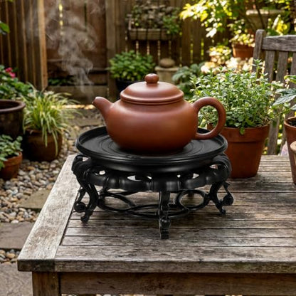 Resin Pedestal Base 9.64 in Round Plant Stand for Vase Fishbowl Flower Pot Bonsai Indoor Outdoor Chinese Display Rack for Living Room Balcony Office Patio Decor