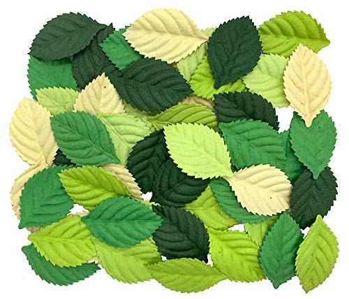 Handmade 100 pcs Mixed Leaves 45x29mm Mulberry Paper Leaves Scrapbooking Wedding DIY Craft Supplies Card Mulberry Paper Roses Leaves Artificial Leaves (Roses Leaves Green Tone)