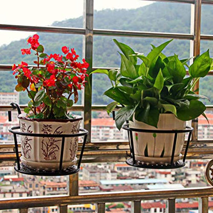 Hanging Railing Planters Baskets Art Hanging Flower Stands Balcony Flower Pot Holders Plant Iron Racks Fence Metal Potted Stand Mounted Balcony Round Plant Basket Shelf Container Box,Garden Steel Pots - color: Bronze-full Bottom