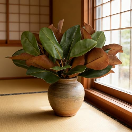 4PCS Magnolia Artificial Leaves Branches 23.2 Inch 3D Real Touch 28 Leaves Faux Magnolia Stems Fake Leaves Bulk for Indoor Outdoor Vase Filling Home Wedding Floral Arrangement Decoration - color: (C) 4 Pcs 23.2 Inch Green