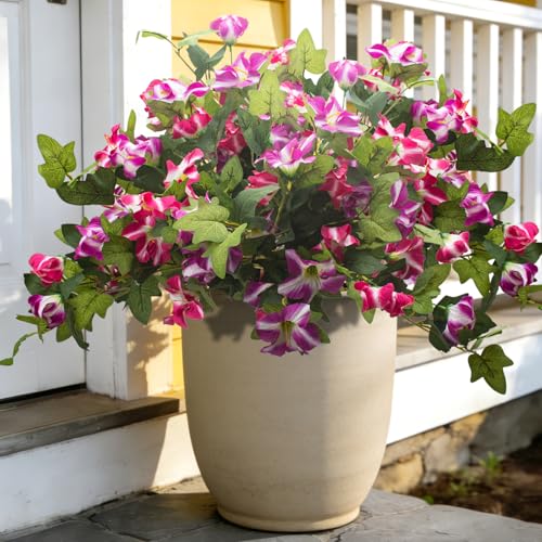 Grunyia Artificial UV Resistant Flowers Outdoor Faux Silk Fake Plants - Realistic All-Weather Fade-Proof Blooms for Garden Porch Patio Balcony Window Box Indoor Home Decor (Rose) - color: Rose